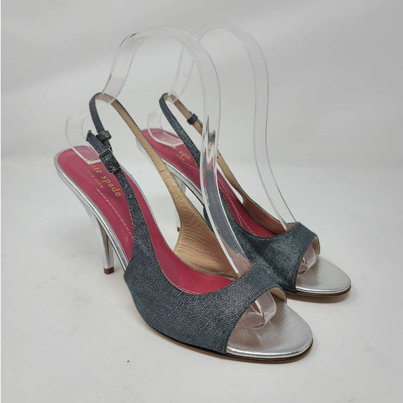 Kate Spade New York Sandals Size 7.5 Peep Toe Slingback Metallic Silver Patina - Picture 1 of 8